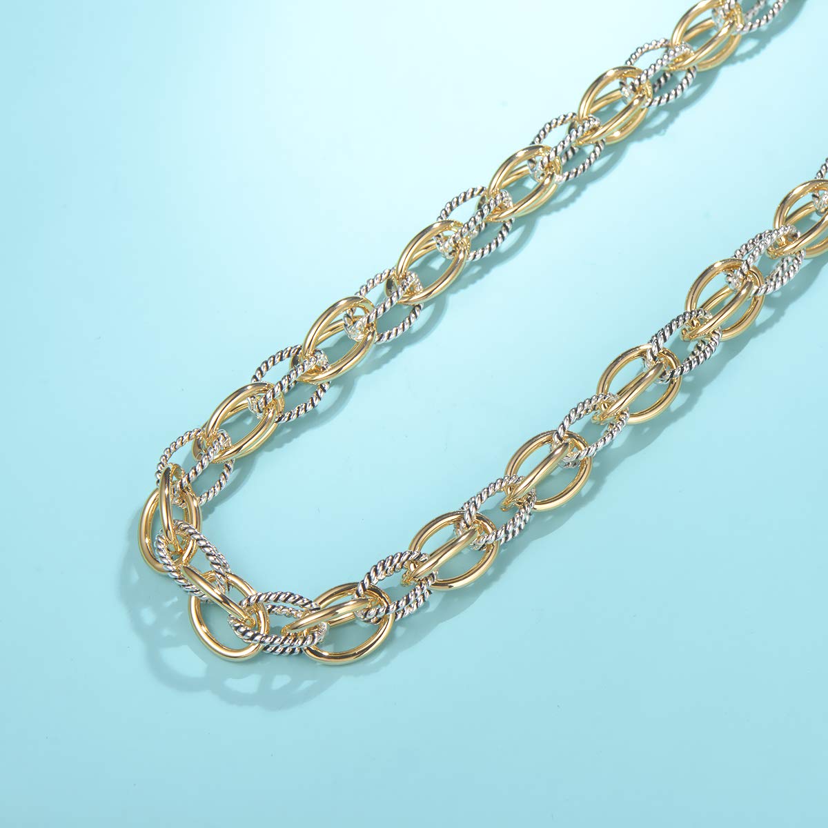 UNY JEWEL Style Trendy Elegant Vintage Retro Unique David Fashion style 2 Tone Double Twist Wire Double Link Women Short Necklace (Silver Tone)