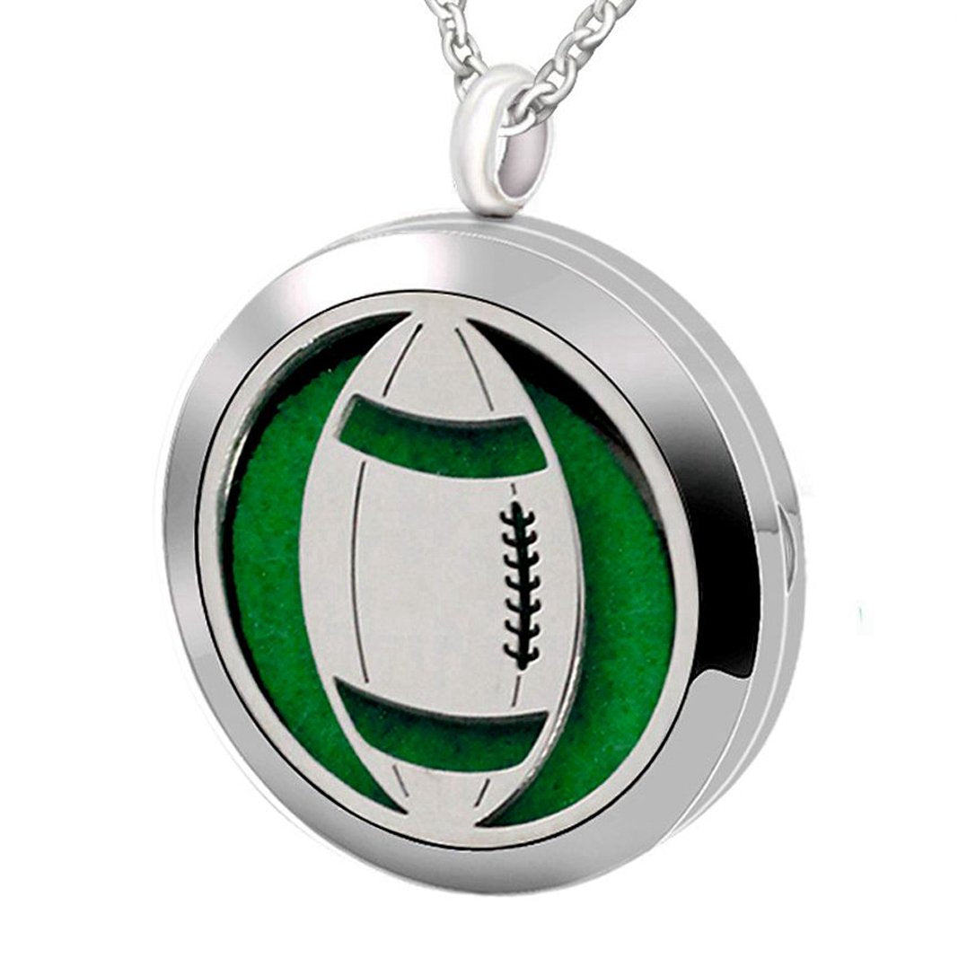 Popeoiuh Essential Oil Diffuser Necklace, Hypoallergenic Stainless Steel Aromatherapy American Football Locket Pendant Jewelry Sets Birthday Christmas Mother's Day Gift for Women Men Teen