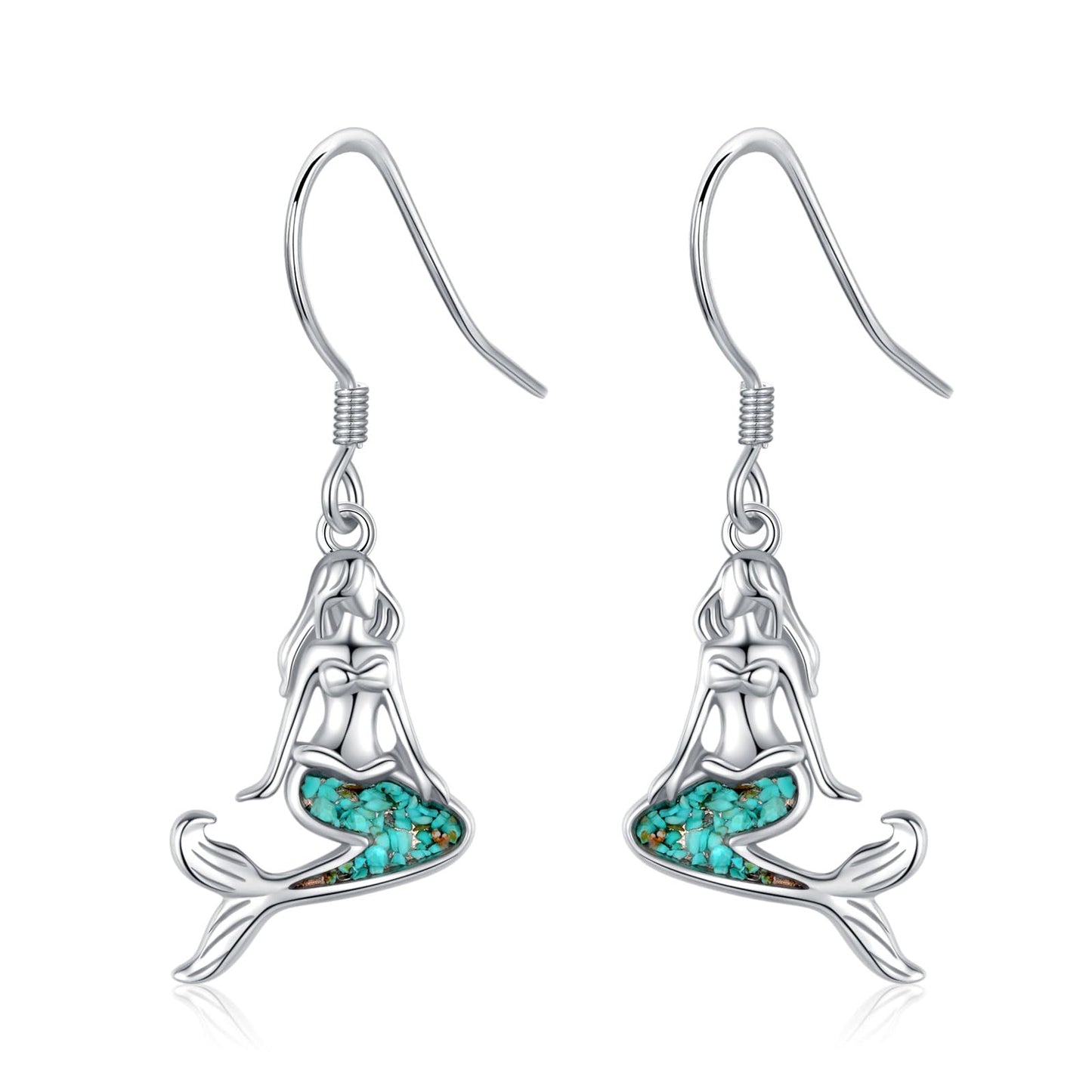 Mermaid Earrings for Women 925 Sterling Silver Turquoise Ocean Dangle Drop Earrings Sea Beach Themed Jewelry Summer little Mermaid Gifts for Friends