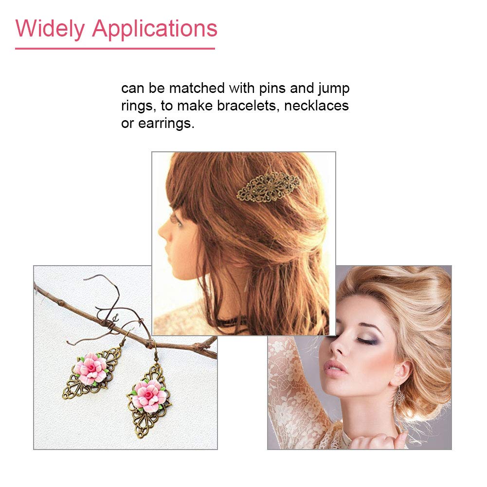PH PandaHall 40pcs Filigree Connectors, 3 Color Rhombus Flower Charms Hollow Pendants Tibetan Metal Filigree Embellishments for DIY Hairpin Headwear Earring Necklace Jewelry Making