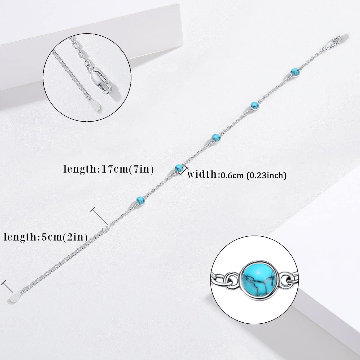 AOVEAO Turquoise Bracelet Blue Gem Stone Bracelet S925 Sterling Silver Round Turquoise Bracelets Jewelry for women 6mm (6mm turquoise bracelet)