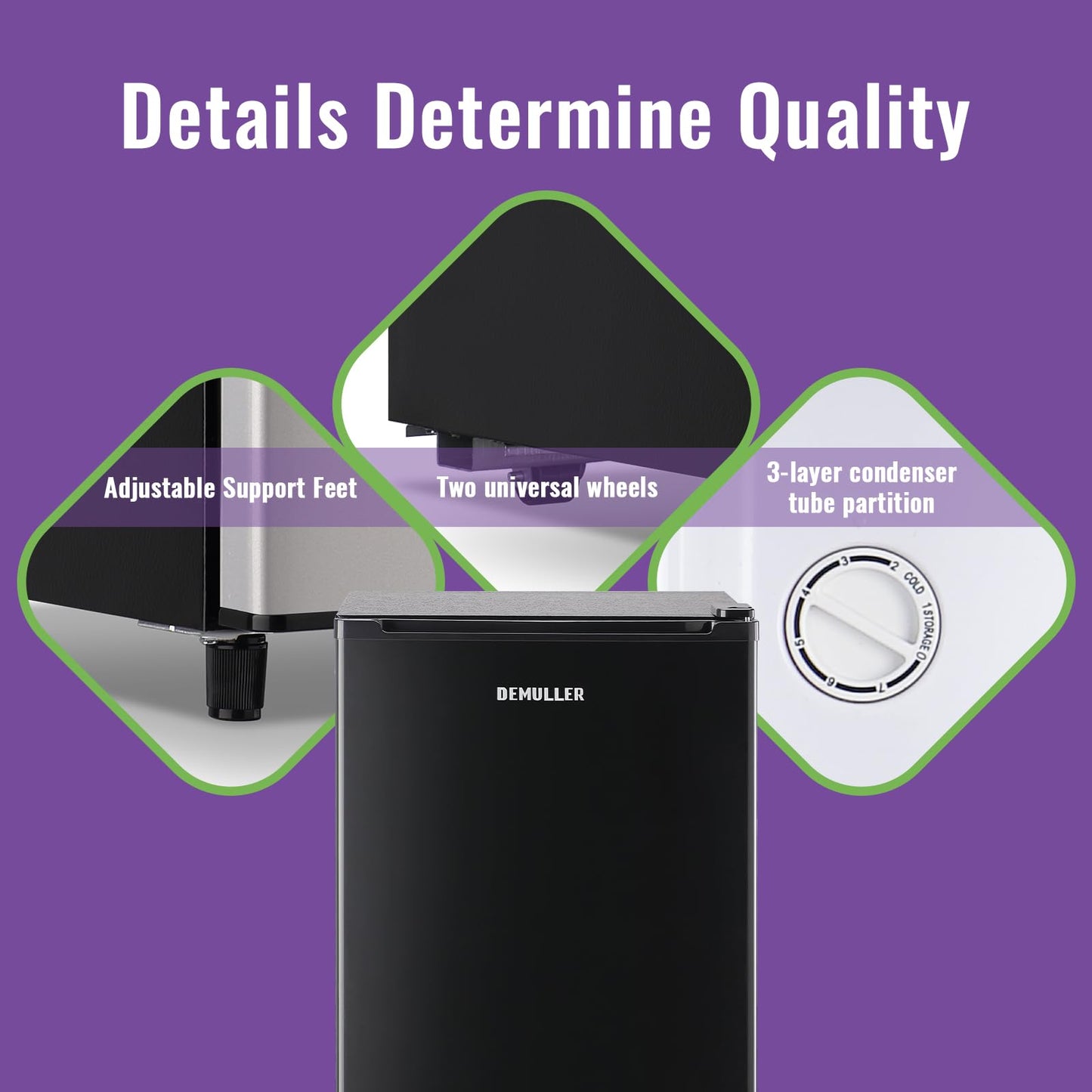 DEMULLER Mini Upright Freezer 3.2 Cubic Feet Front Door Freezer Compact Upright Freezer with 7-speed Temperature Control for Home Kitchen Office Apartment Black
