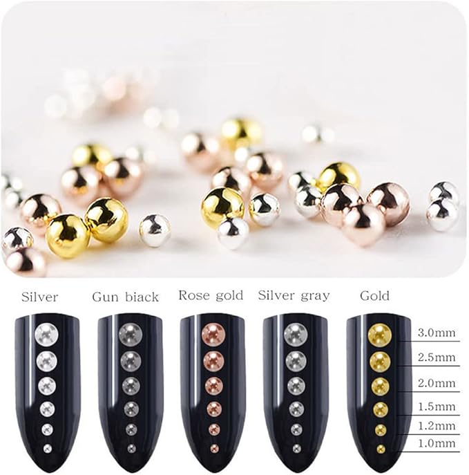 0.8mm Mini Small Nail Beads Stainless Steel Beads Nail Chain Charms Nails Art Decorations Gun Grey Rose Gold Caviar Nail Charms DIY Tool Nail Studs Accessories Caviar Art (Rose)