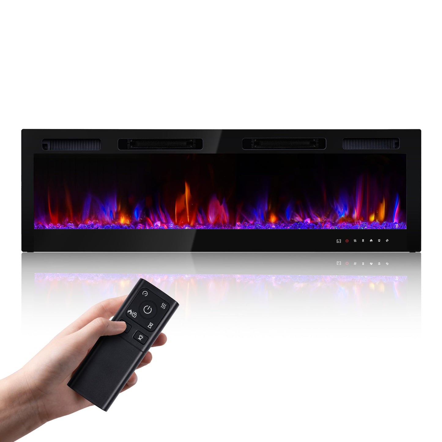 RealSmart Electric Fireplace Heater Inserts 60" Wall Mounted Electric Fireplace 750W/1500W in-Wall Recessed Heaters with Remote Control,Fit for 2 X 6 stub,12 Adjustable Color Flame & Brightness,Timer