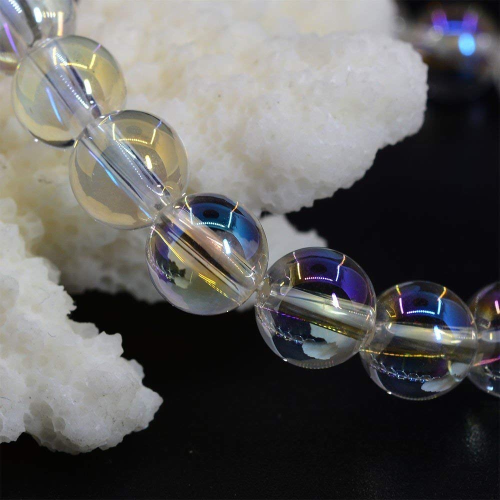 Angelstones Handmade Natural Aqua Aura Clear Quartz Healing Gemstone 6mm Round Beads Stretch Crystal Bracelet 7 Inch Unisex