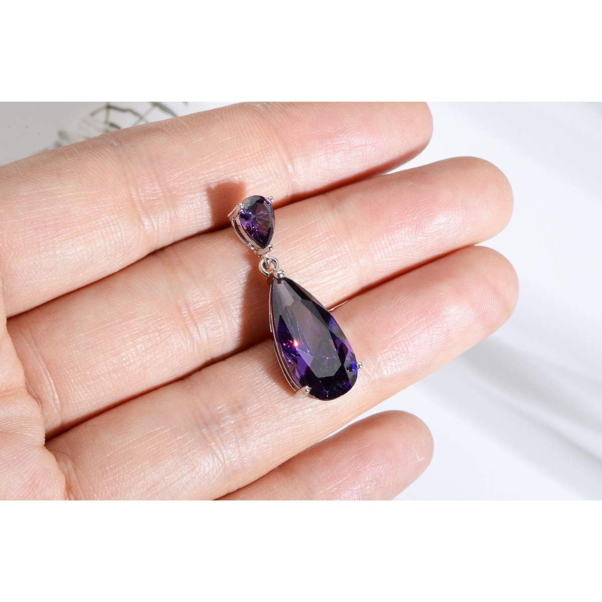 Mycitta Bridal Jewelry Set for Wedding - Amethyst Purple Teardrop Cubic Zirconia Crystal CZ Rhinestone Pendant Necklace Set for Mother of Bride Prom Party Formal Jewelry