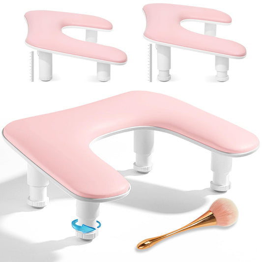 Ruetail Arm Rest for Nails Tech, Adjustable Height Nail Stand Hand Rest, Professional U-Shaped Nail Hand Pillow with 1Pcs Nail Brush, Leather Manicure Rest Stand, Salon Manicurist Essentials (White)