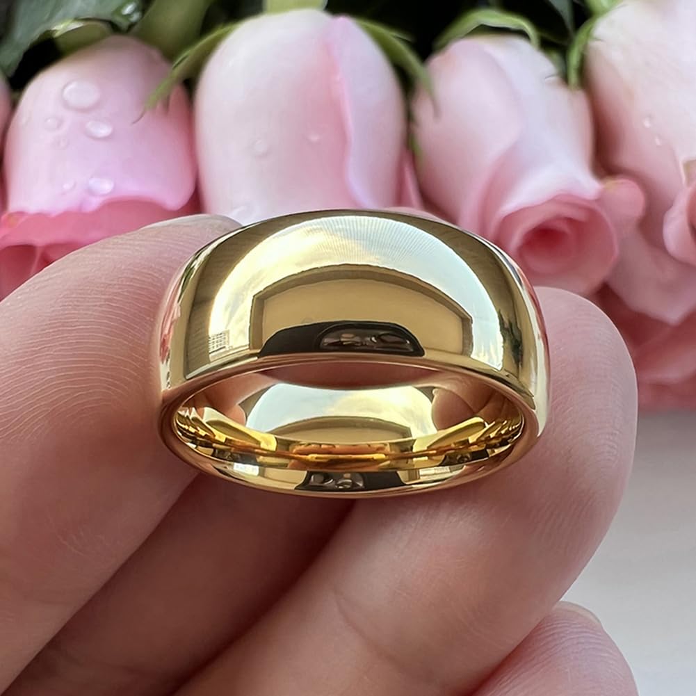 TUTISS 8mm Gold Tungsten Rings for Men Women Engagement Wedding Bands Domed Polished Comfort Fit Size 13