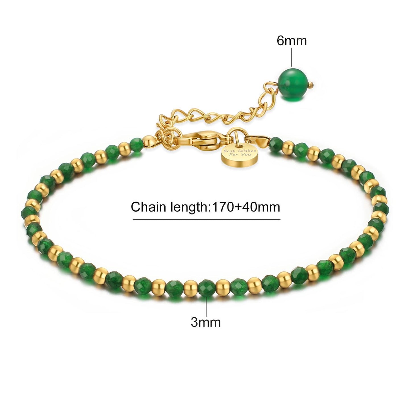 vissen Beaded Green Natural Stone Bracelet For Women Green Crystal Bracelet Gold Plated Bracelets Adjustable Jewellery