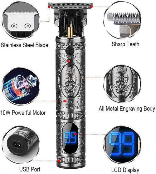 Suttik Haircut Clippers and Trimmers Set of 3, Cordless Ornate Hair Clippers for Men Professional Barber Clippers for Hair Cutting Kit with T-Blade Beard Trimmer Set, Knight, LED Display(Gold)