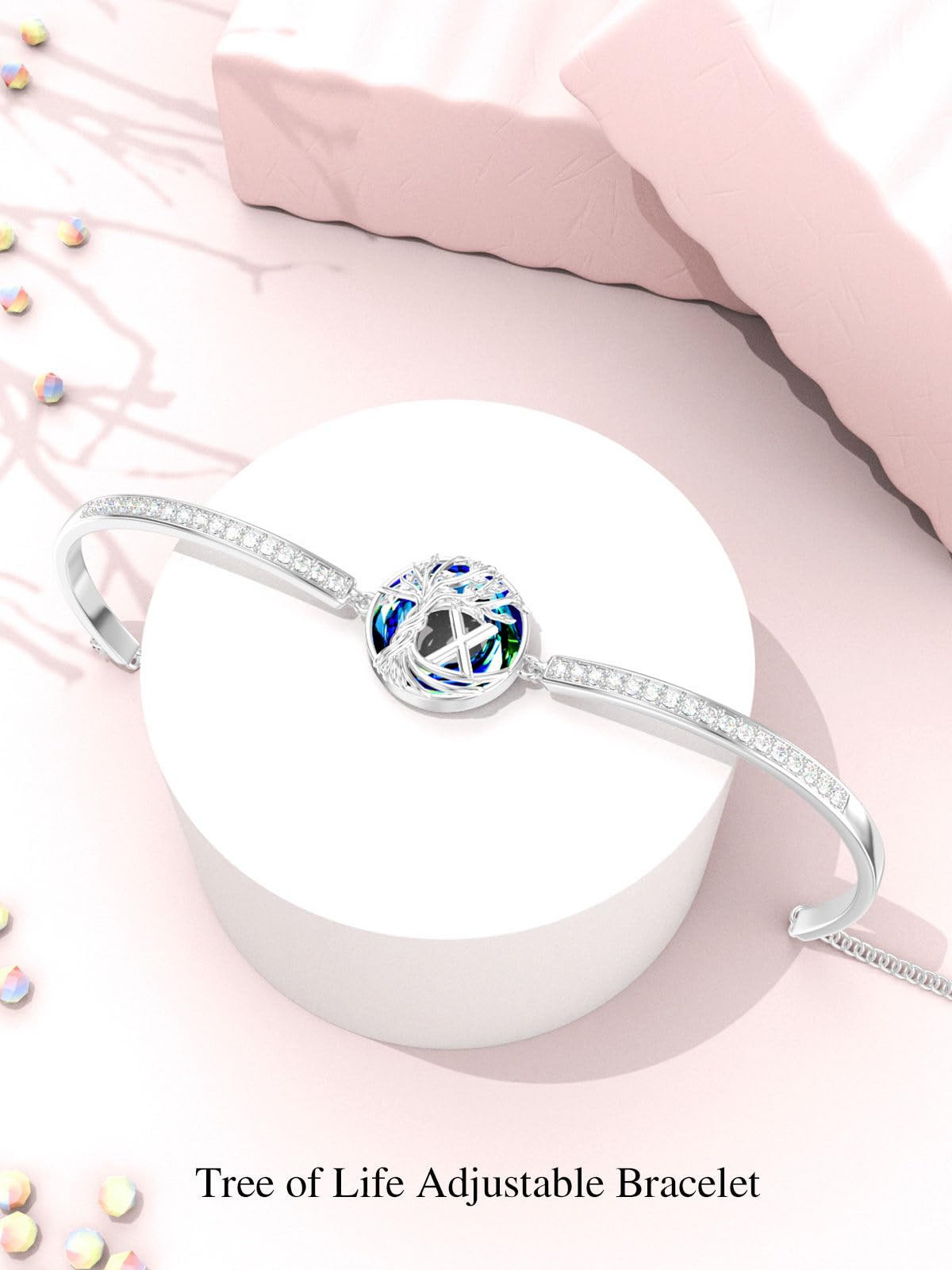 TOUPOP Tree of Life Bracelet Sterling Silver Initial X Letter Bangle Bracelet Family Tree Blue Crystal Jewelry Mothers Day Birthday Gifts for Women Mom Wife