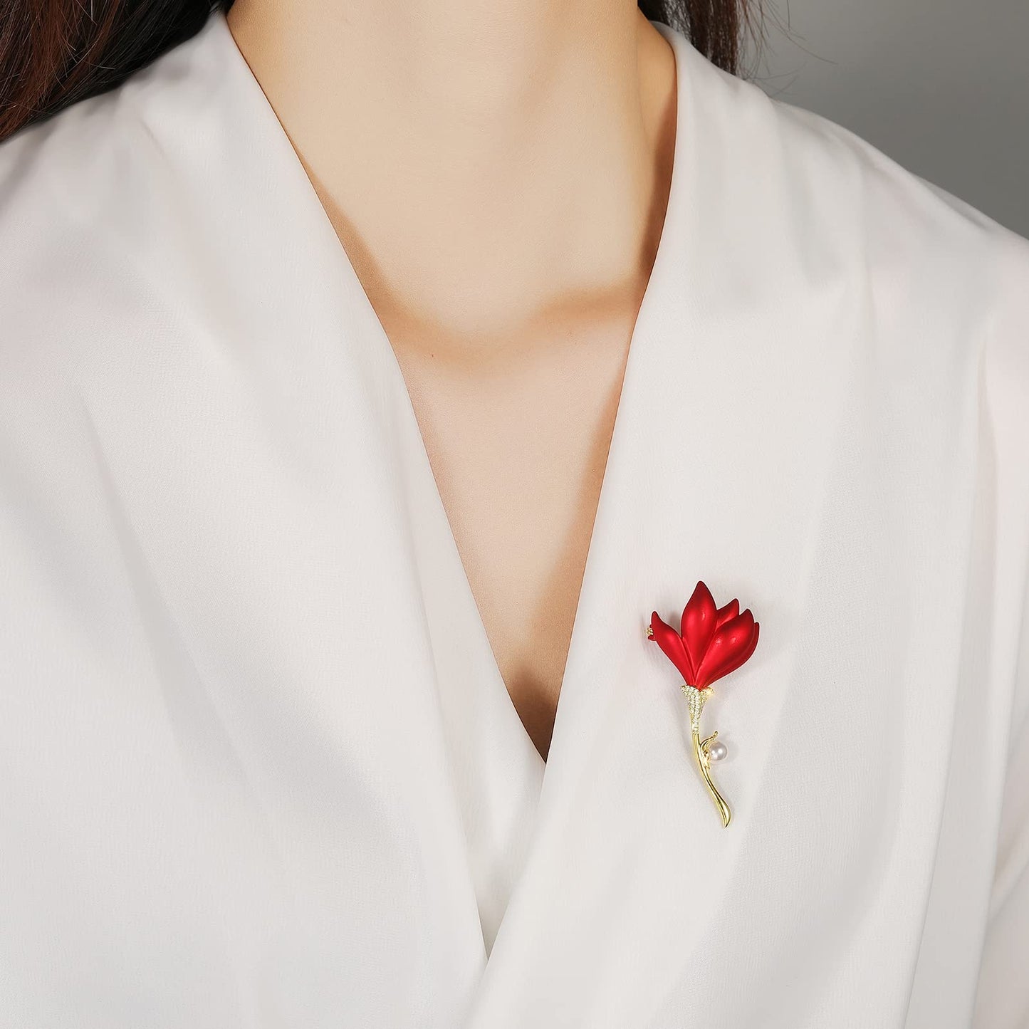AILONMEI Floral Series Brooch Pins For Women Fashion Costume Pearl Flower Designer Broach & Pins Jewelry Christmas Gift (Poppy)
