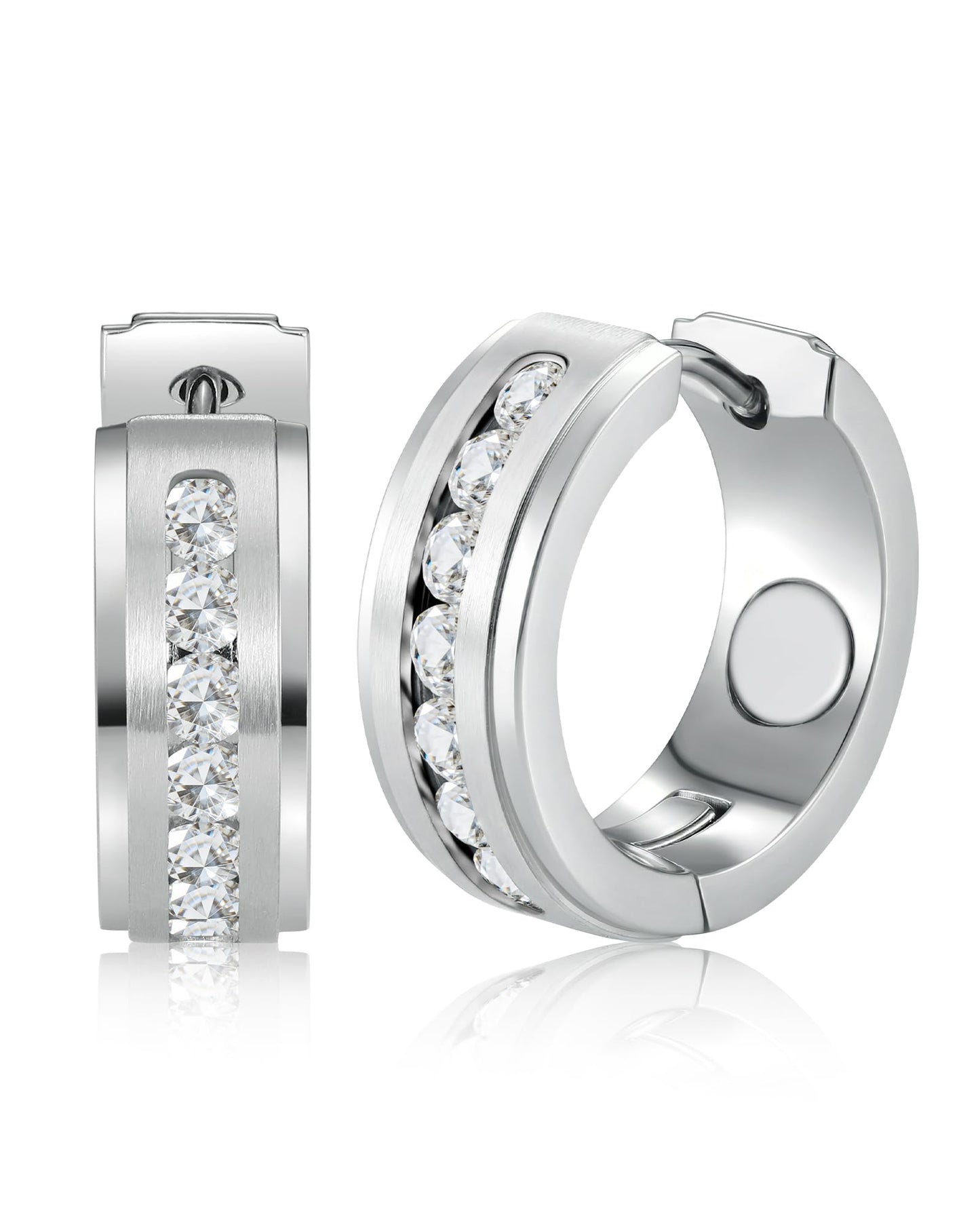Feraco Magnetic Hoop Earrings for Women with 3500 Gauss Neodymium Magnet & Sparkling AAA+ Cubic Zirconia, Stainless Steel Magnetic Therapy Jewelry, Upgraded Setting Technology