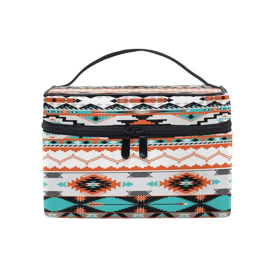 AUUXVA Travel Cosmetic Bag Ethnic Geometric Chevron Aztec Makeup Bag Large Organizer Portable Toiletry Bag Storage Train Case Zipper Brush Bag for Women and Girls
