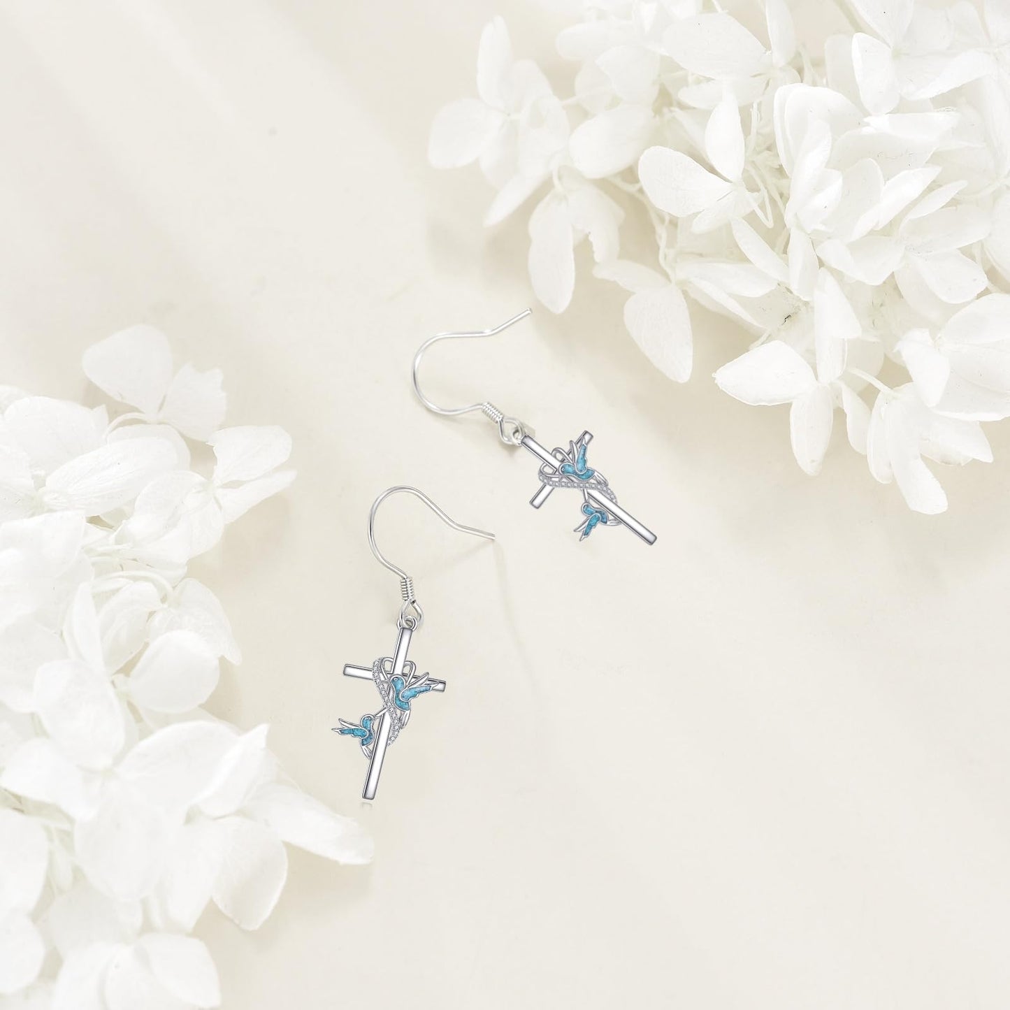 ONEFINITY Hummingbird Cross Earrings 925 Sterling Silver Cross Dangle Earrings Hummingbird Jewelry Gifts for Women