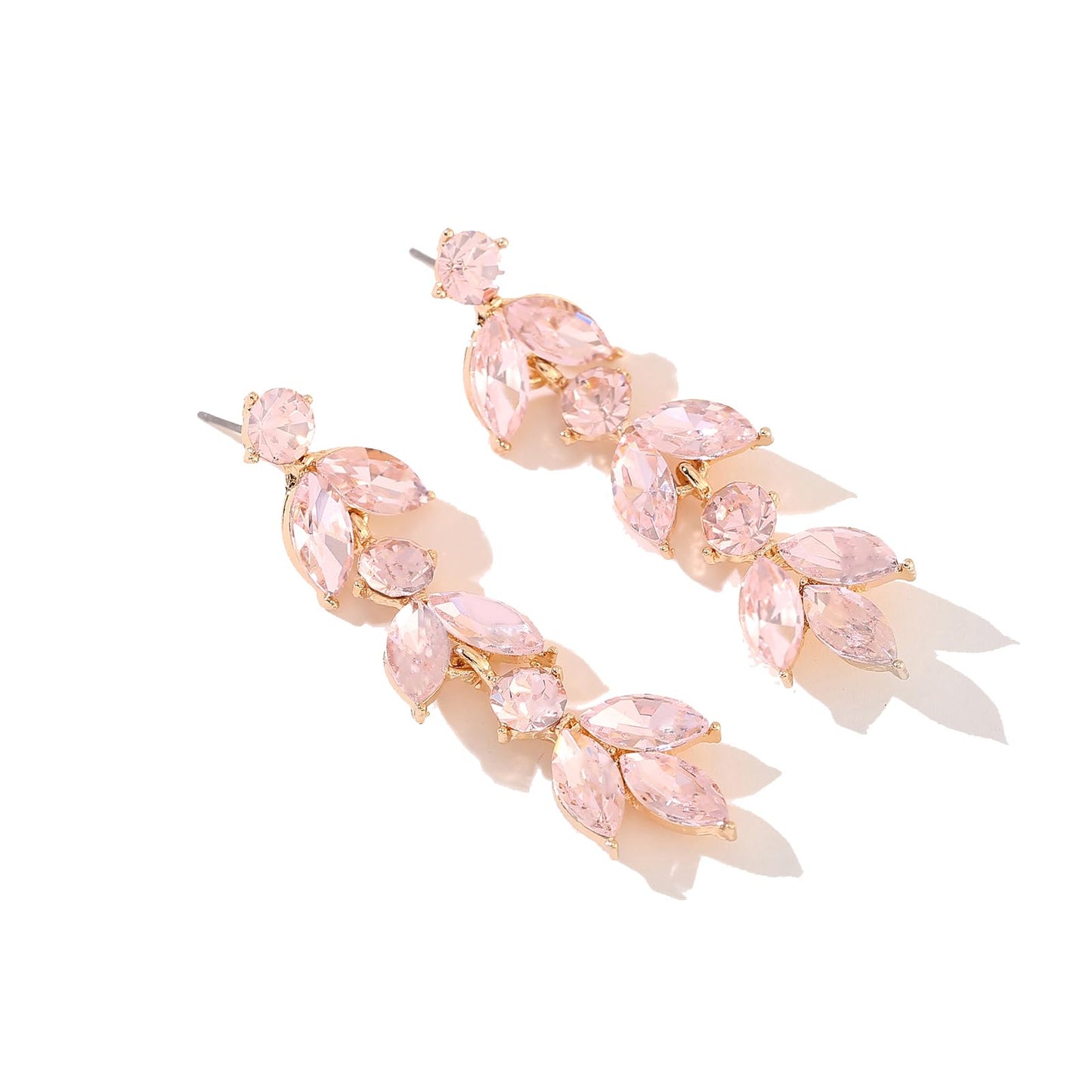GAOKOXI Pink Wedding Rhinestone Dangle Earrings Elegant Bridal Crystal Drop Earrings for Women Bridesmaids Guest Party Prom