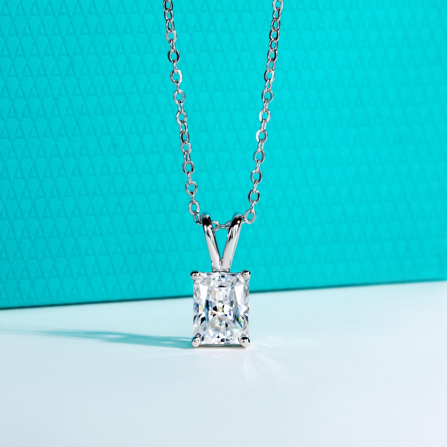 AnuClub Radiant Cut Moissanite Pendant Necklace 2CT D Color VVS1 925 Sterling Silver Everyday Wear Necklace for Women Wife Her with Certificate, 40+2+3cm Adjustable Chain