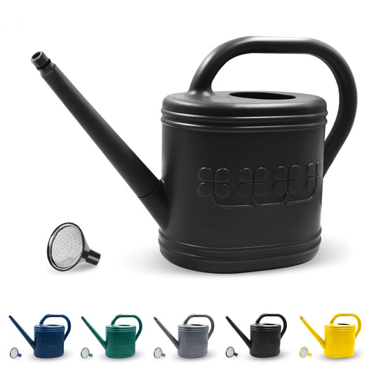 2 Gallon Watering Can, Outdoor Watering Can for Plants, Garden Water Can with Removable Long Spout and Stainless Steel Sprinkler Head, Large Water Can for Greenhouse (Black, 2 Gallon)