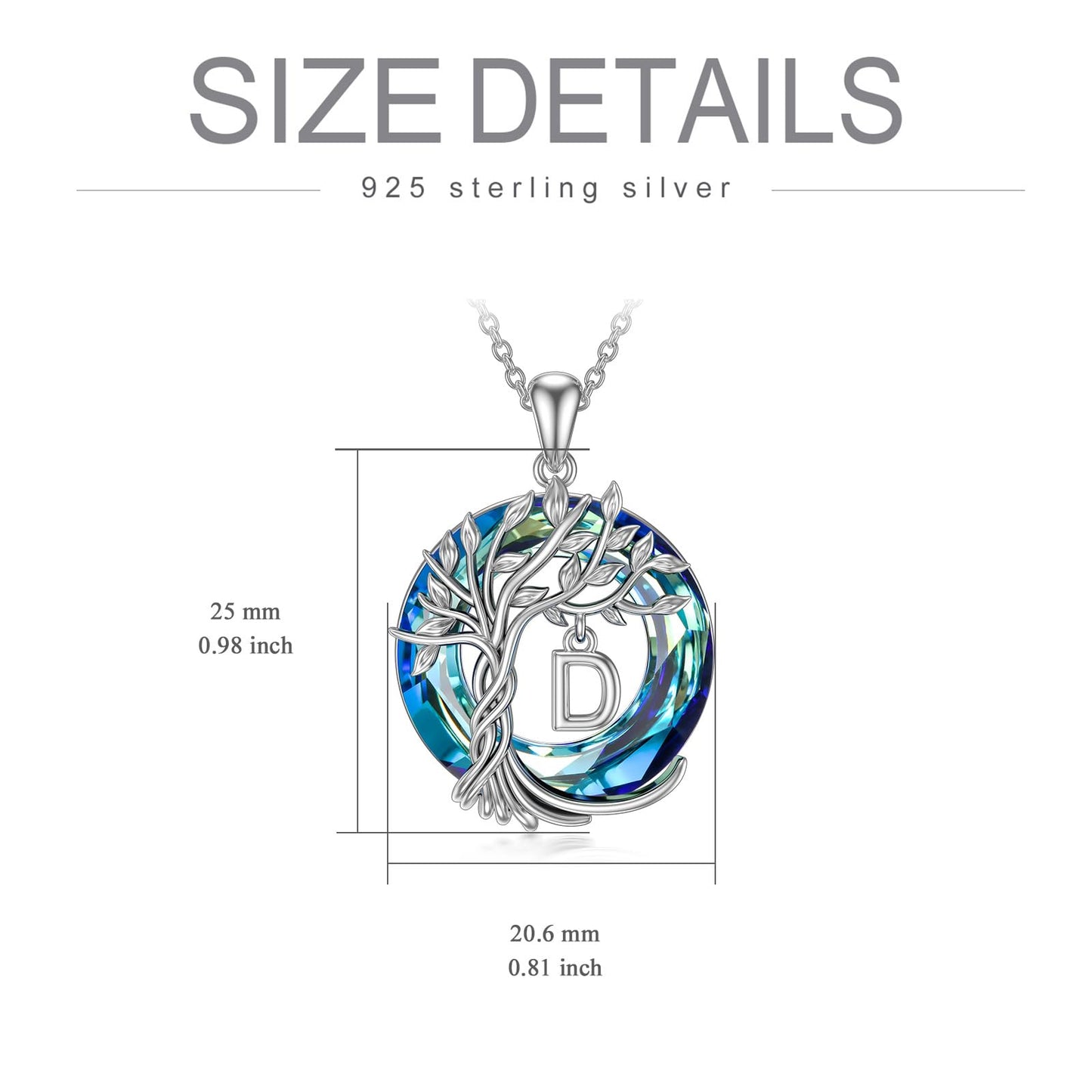 TOUPOP Tree of Life Initial Necklace Gifts for Women Sterling Silver Initial D Letter Jewelry Irish Crystal Pendant Birthday Gifts for Women Her Mom Wife Daughter