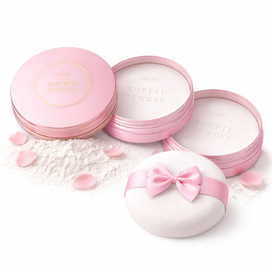 Club Suppin Translucent Pressed Powder Foundation & Overnight Skincare, Makeup Setting Powder & Face Finish POWDER with Shea Butter, Amino Acids& Aloe Extract by Japanese Skincare PINK PLUSH, 2EA