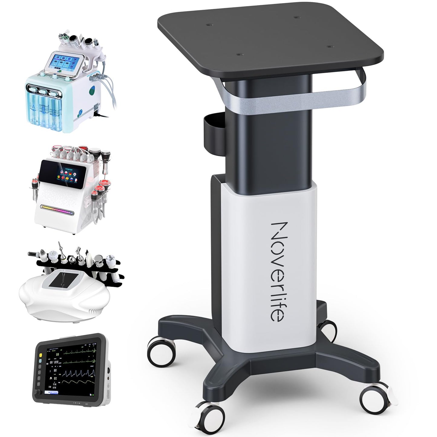 Noverlife Beauty Salon Rolling Cart, Heavy Duty Carbon Steel Esthetician Cart with Wheels Esthetician Trolley for Cavitation Machine Load 260Lbs, Mobile Facial Machine Stand for Spa Equipment Storage