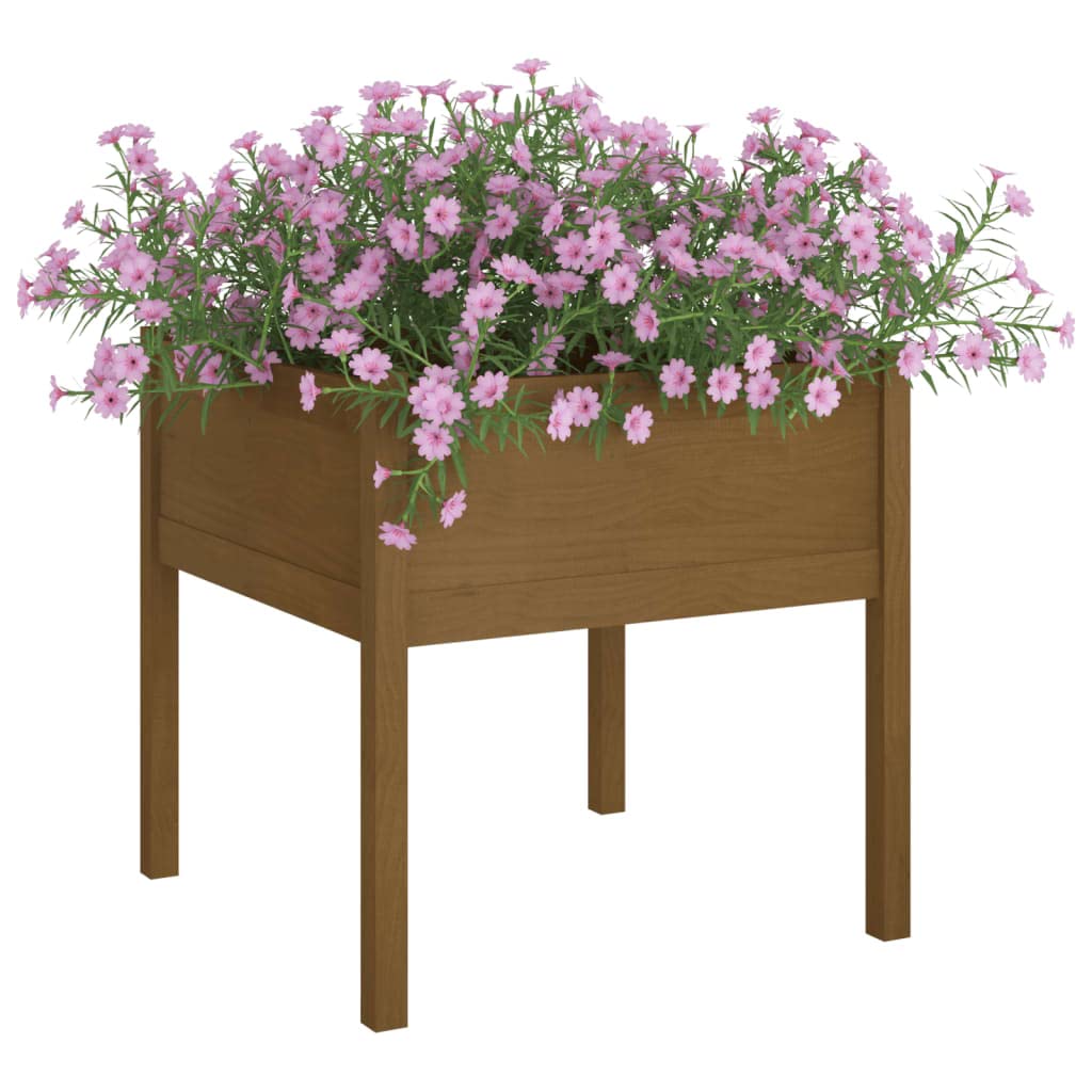 Coespram Rustic Square Garden Planter 27.6 in Honey Brown Solid Pine Wood Large Outdoor Planter Box for Patio Porch Backyard Flower Vegetables