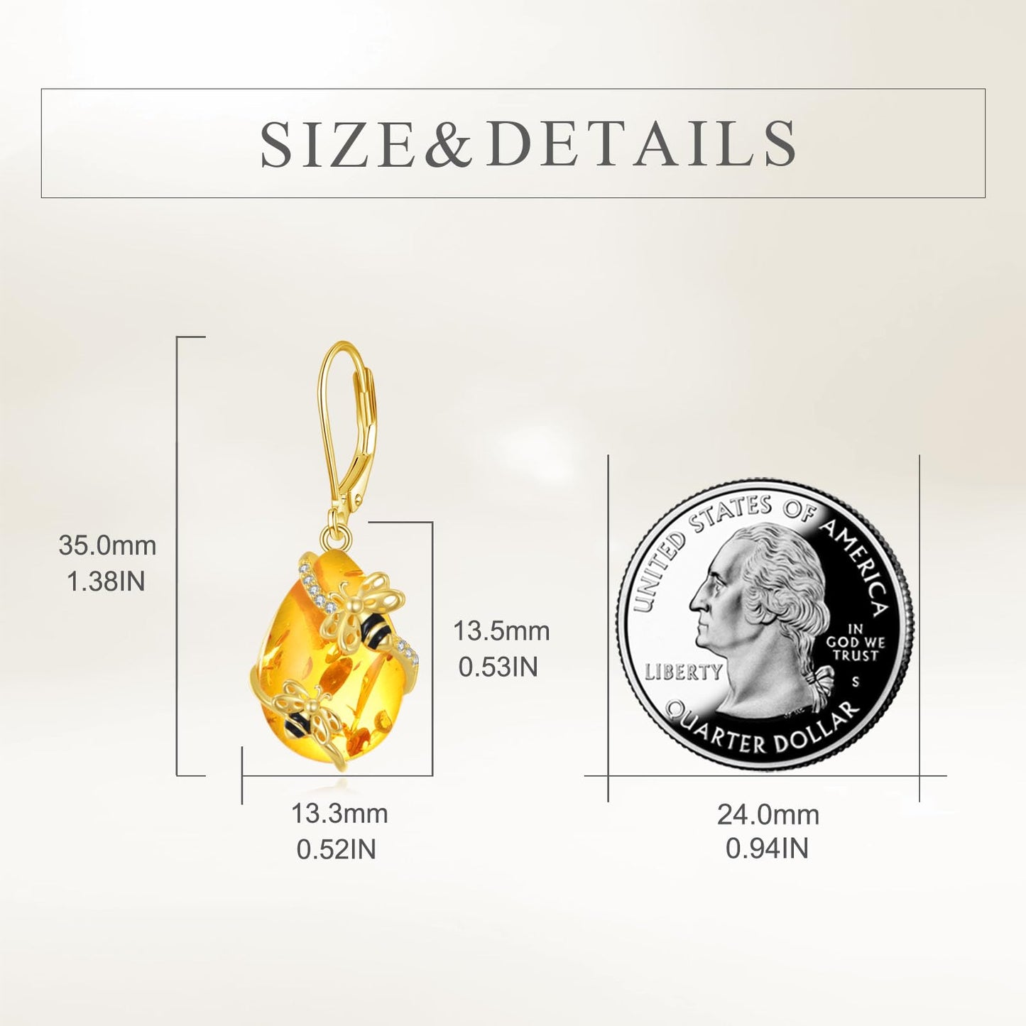 TIGER RIDER Bee Earring 925 Sterling Silver Amber French Clasp Leverback Earrings Jewelry Gift for Women