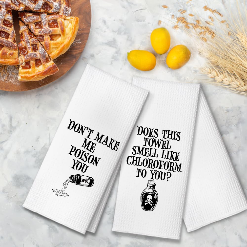 ZBBFSCSB Don’t Make Me Poison You Kitchen Towels 2 Pack, Funny Halloween Horror Kitchen Decor, Baking Flour Sack Dish Towels Gifts for Women Mom Hostess, New Home Sarcastic Gifts for Neighbor Friend