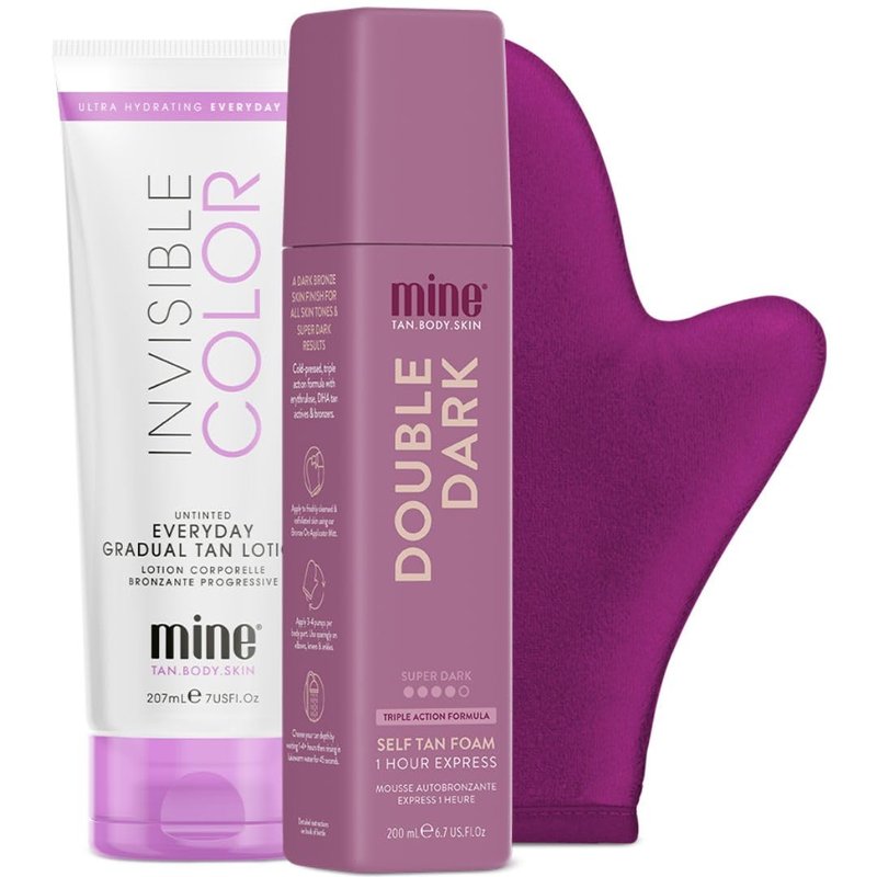 MineTan Forever Bronze Self Tan Mousse Bundle | Best Express Kit - Includes Double Dark Self Tanner Foam, Gradual Fake Tanning Lotion, & Sunless Mitt