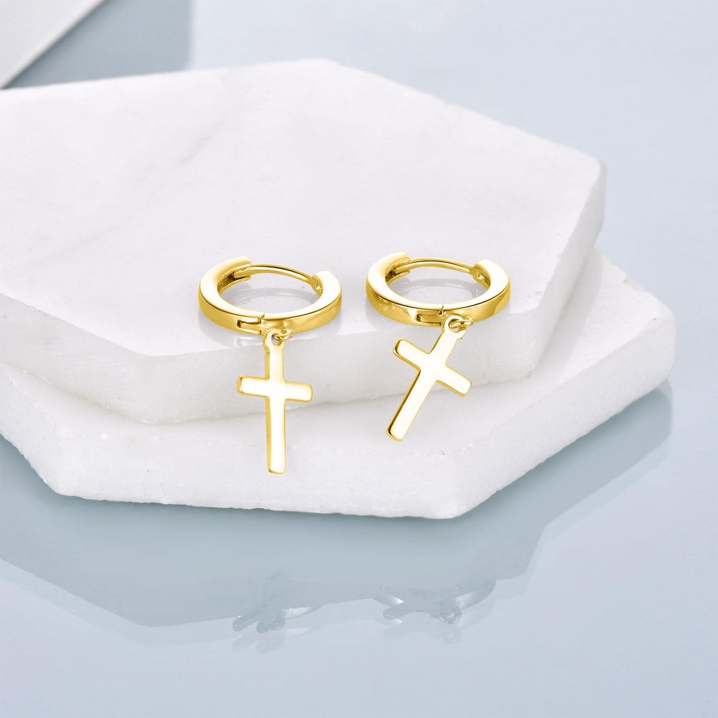 18K Gold Plated Hanging Cross Hoop Earrings for Men Women Sterling Silver Cross Dangle Earrings Religious Jewelry Gifts