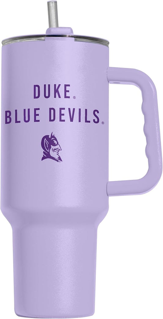 Logo Brands NCAA Duke Blue Devils Lavender 40 oz Tumbler with Handle - Stylish Everyday Use Powder Coated-Stainless Steel with Straw- Keeps Cold For Hours