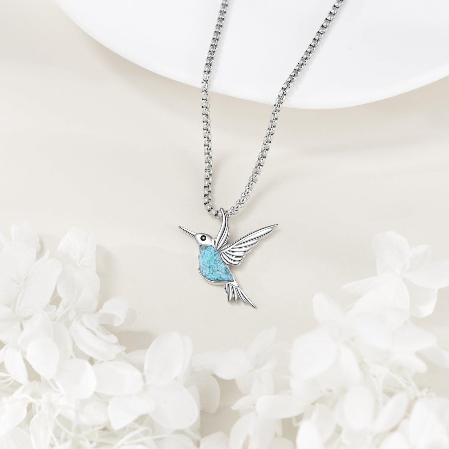 HKPATOP Hummingbird Necklace 925 Sterling Silver Turquoise Hummingbird Pendant Animal Jewelry Gift for Women