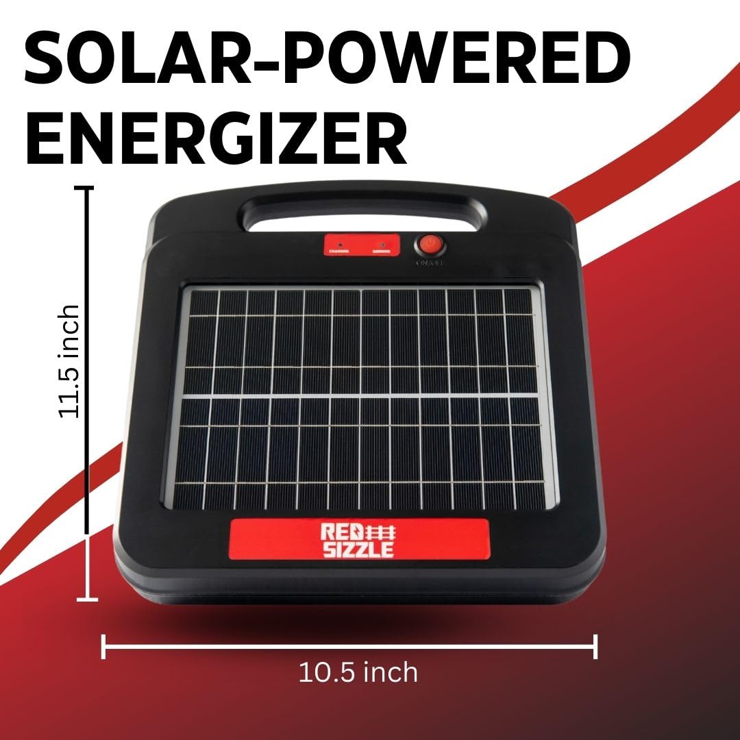 Solar Electric Fence Charger | Red Sizzle 3S | Solar Powered Electric Fence Energizer for Livestock or Keep Out Predators | 0.55 Joule | Powers Up to 3 Miles