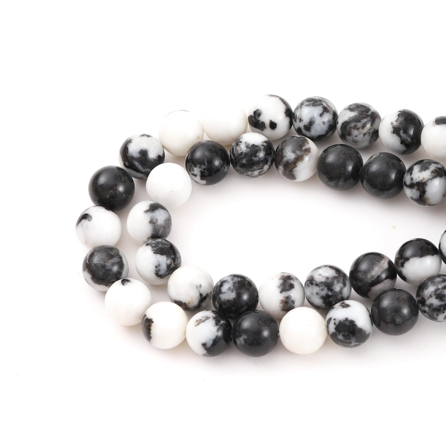 8mm 45pcs DIY Natural Black White Zebra Stone Beads Round Healing Crystal Gemstone Loose Beads for Jewelry Making Handmade Bracelet Necklace