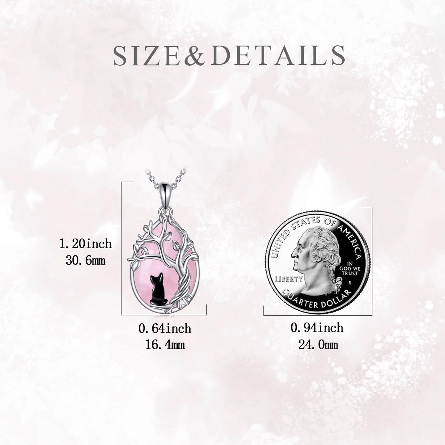 POPLYKE Rose Quartz Tree of Life Black Cat Necklace for Women 925 Sterling Silver Family Tree Pendant Jewelry Birthday Gifts