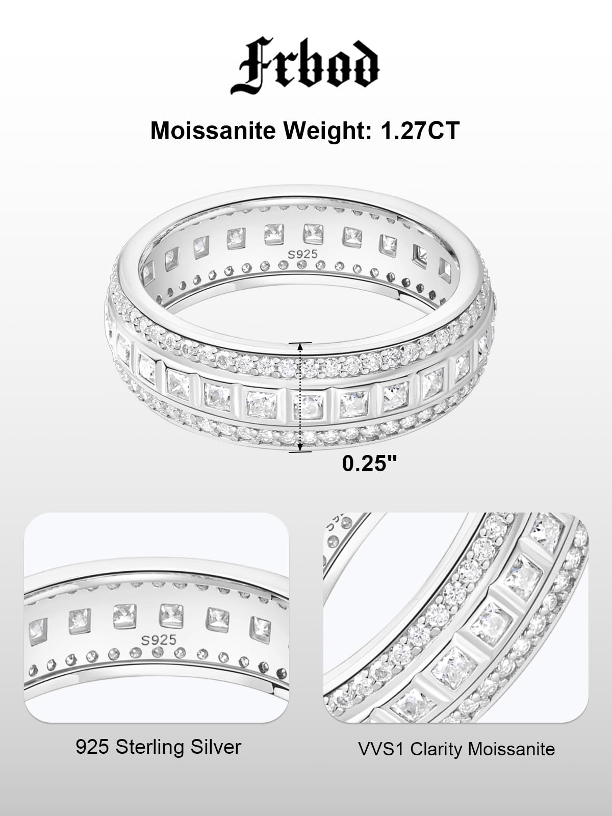 Frbod Womens Moissanite Engagement Ring Sparkle Diamond Eternity Band Silver Princess Cut Moissanite Rings Size 8