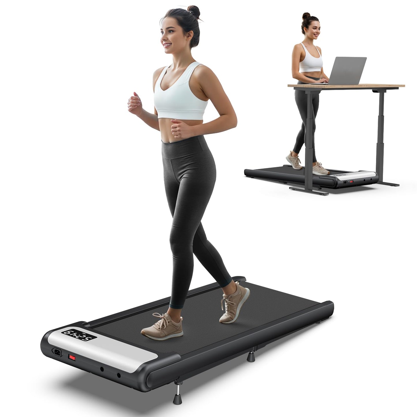 COZYINN Under Desk Walking Pad Treadmill with 10% Incline, Quiet Portable Walking Pad for Home Office Small Space, 265LB Capacity Walking Pads Voice Remote Control Smart Treadmill Works with KINOMAP