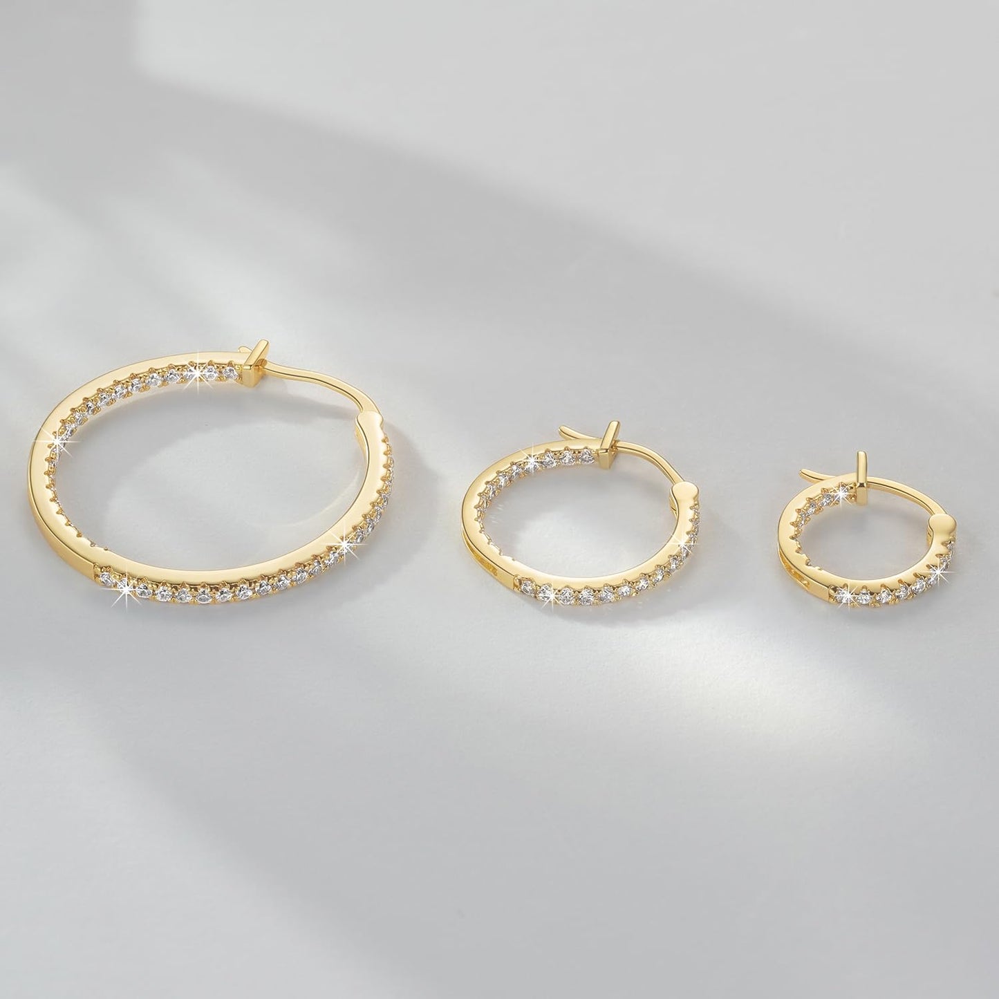 Aidomiya Gold Hoop Earrings 14K Gold Hoop Earrings for Women with Dual-sided Cubic Zirconia Hoops Earring for Women Sensitive Ears Hypoallergenic Womens earring 15MM