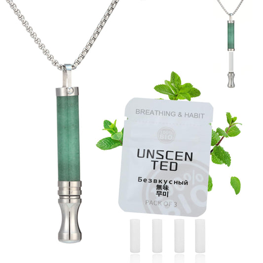 AD ADASTONE Breathing Necklace for Anxiety Relief Breathlink Anti Smoking Necklace Stop Smoking Aids Quit Vaping Tools for Smoking Cessation Fum Vaporless Inhaler for Natural Calm Stress Relief (Green Crystal)