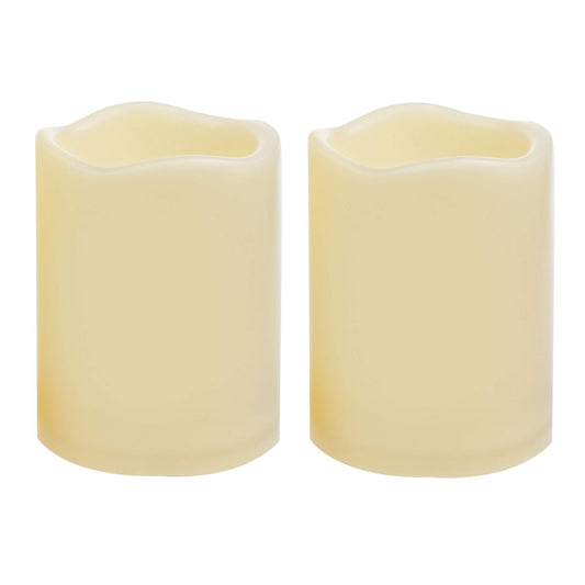 2 PCS 3" x4" Waterproof Outdoor Battery Operated Flameless LED Pillar Candles with Timer Flickering Plastic Resin Electric Decorative Light for Lantern Patio Garden Home Decor Party Wedding Decoration