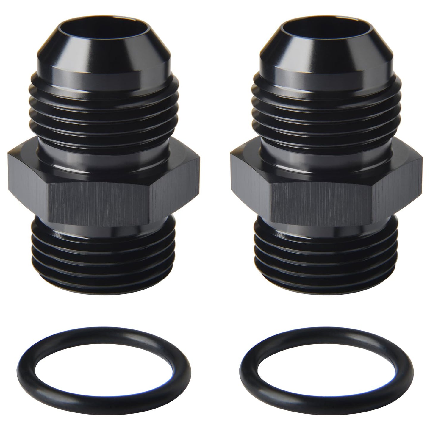 Podavelle 12AN Male Flare to 12AN ORB O-ring Boss Fuel Pump Rail Adapter Fitting Aluminum Black, Pack of 2