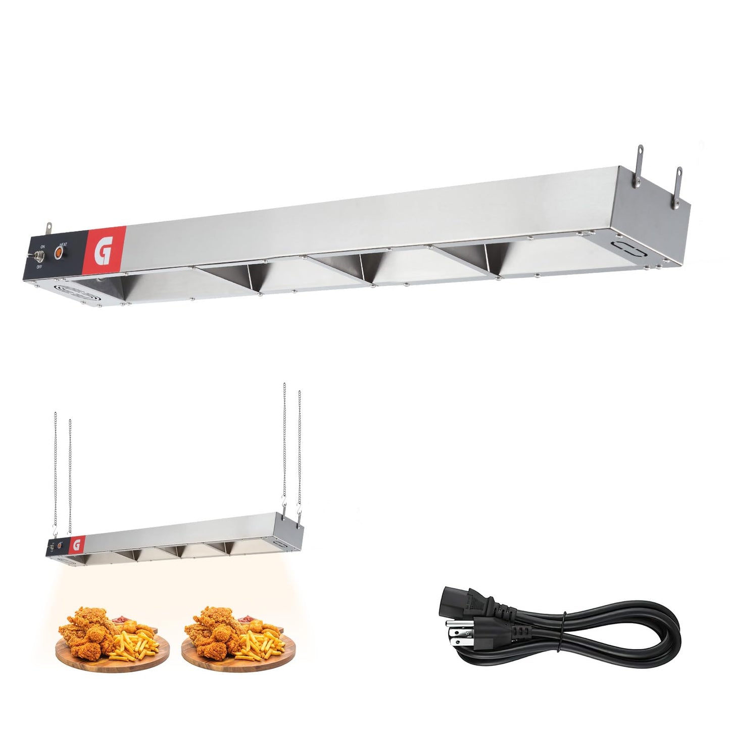 Food Warmers 24 36 48 60 Inch, Electric Strip Heater Commercial Grade Infrared Food Warmer Heat Lamp Overhead, Hanging Overhead Stainless Steel for Restaurant Kitchen Buffet