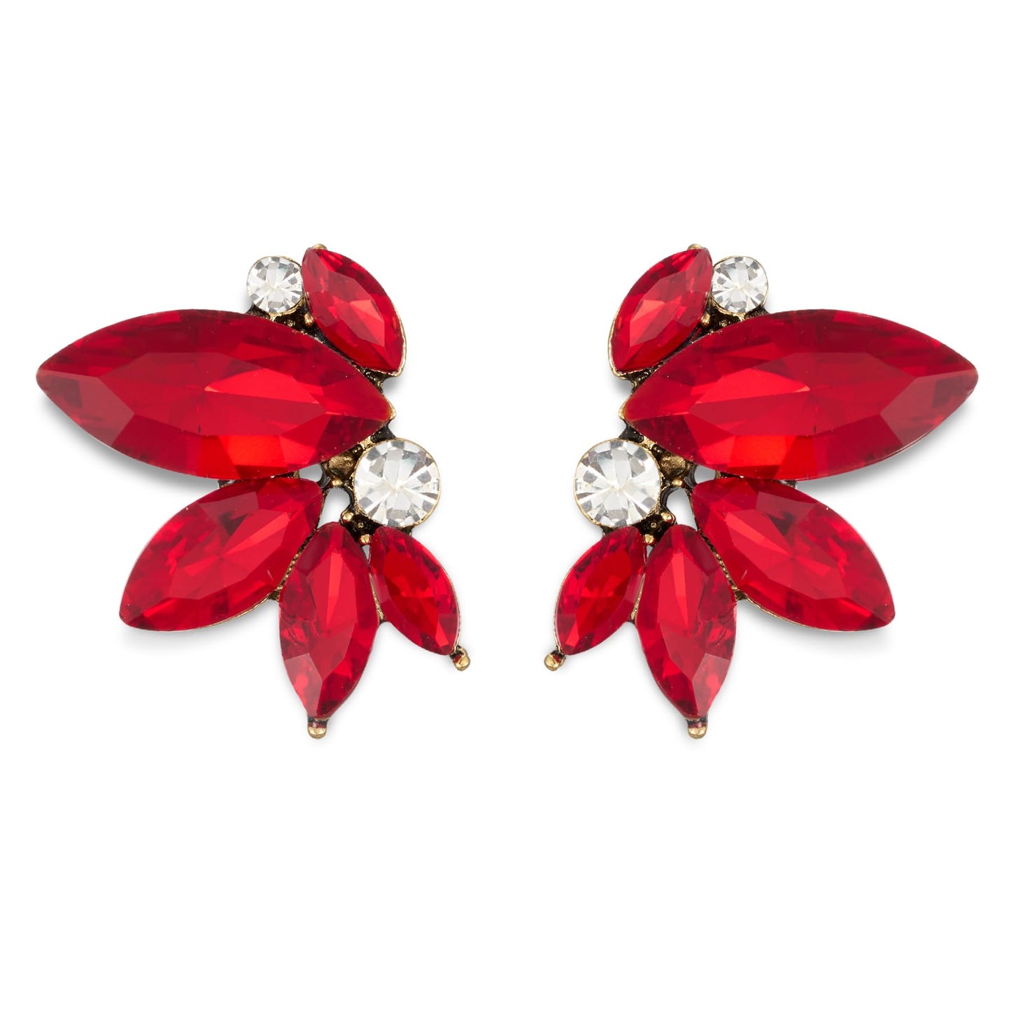 SWEETV Sparkly Red Rhinestone Stud Earrings for Women, Crystal Wedding Bridal Earrings for Brides,Cluster Bridesmaid Earrings, Prom Formal Party Jewelry