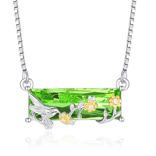 AENEAS Valentines Day Gifts for Women Her Hummingbird Necklace for Women Sterling Silver Cute Animal Pendant Plum Flower Green Crystal Jewelry Birthday Gifts for Her Wife Daughter