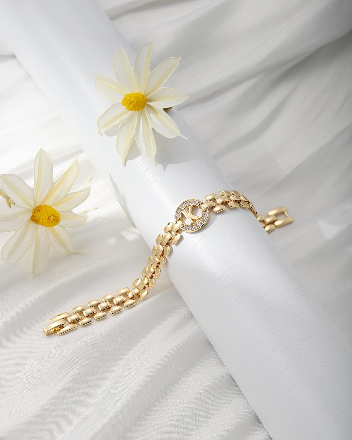 WEDDINEN Initial Bracelet,14K Gold Plated Letter Bracelets for Women, Thick Bangle Wrist Gold Alphabet Bracelet for Women, Christmas Gifts for Women Jewelry Initial K Charm Chain