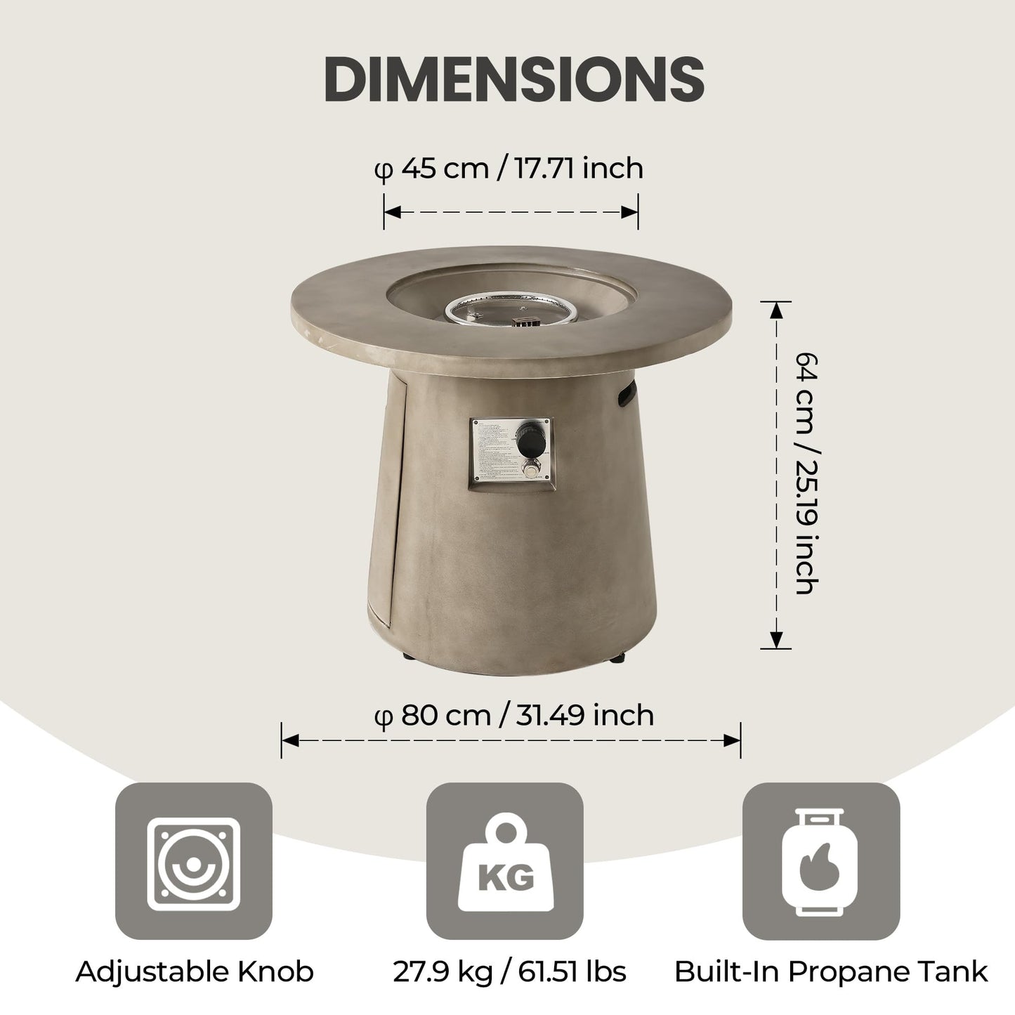HOMPUS 31 Inch Round Patio Propane Fire Table, 40000 BTU Smokeless Outdoor Fire Pit, Patio Concrete Firepit with Rain Cover for Garden, Deck, Backyard