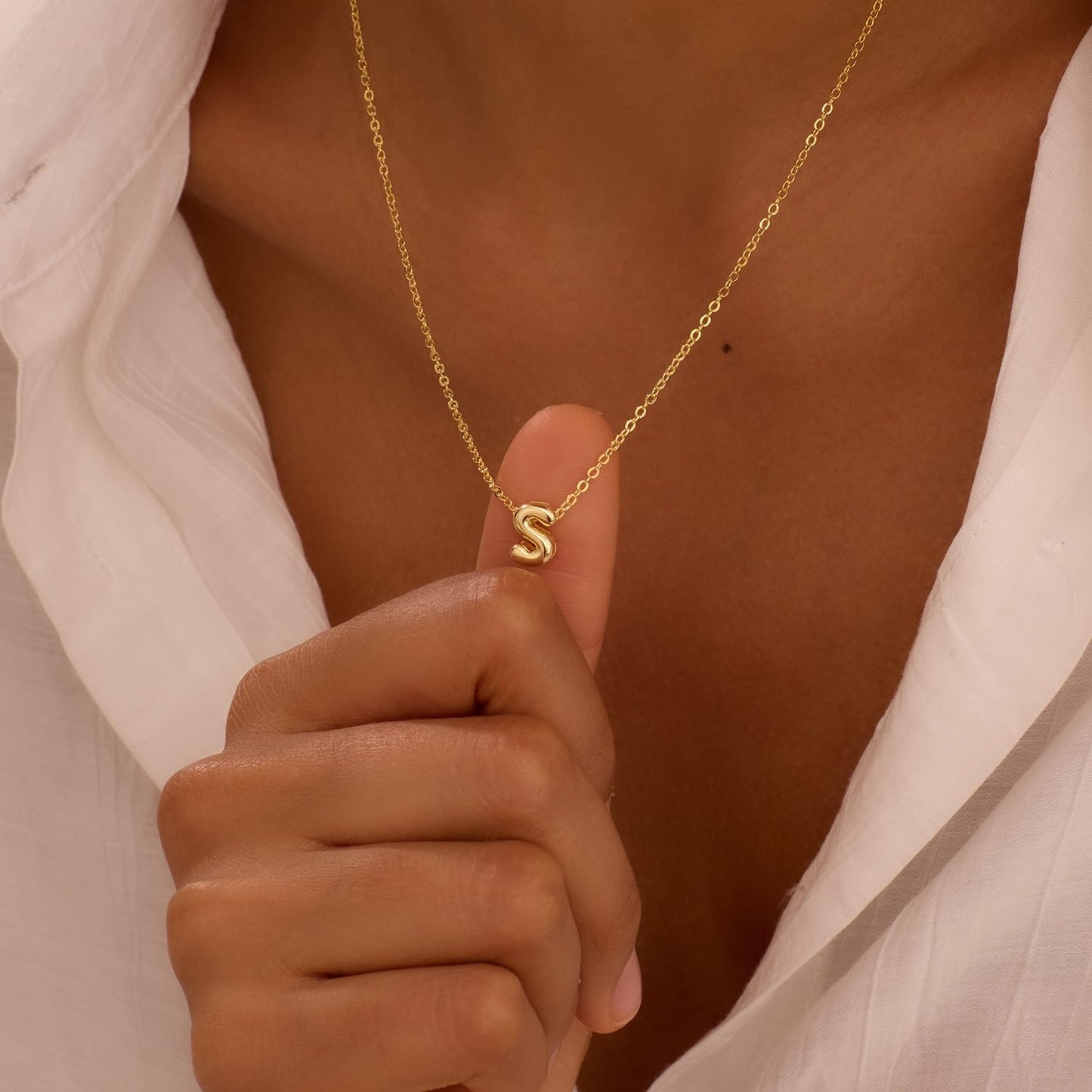 CUEZIY 14K Gold Plated Bubble Letter Necklace Initial Necklaces for Women Dainty Personalized Charm Pendant Name Necklace Cute Non Tarnish Fashion Accessories Teen Gift Trendy Stuff Jewelry Gifts