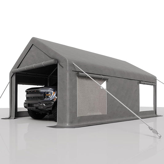 13 x 20FT Heavy Duty Carport with Roll-Up Windows, Portable Garage with Removable Sidewalls & Doors, Portable Car Tent Garage with Roll-Up Windows and All-Season Tarp, for Car, Truck,