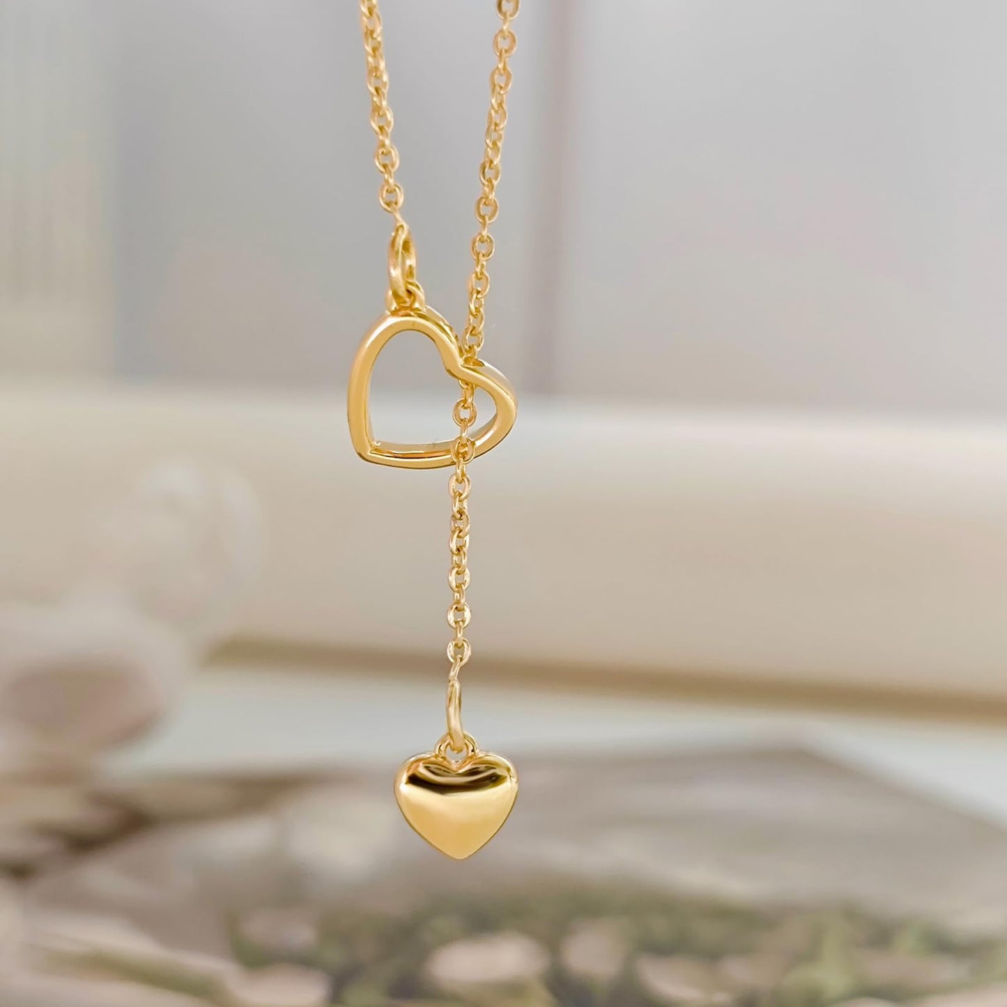 HERIER Heart Necklace for Women Dainty Gold Lariat Necklace 14k Gold Plated Simple Long Necklaces for Women Trendy Gold Necklaces Jewelry Gifts