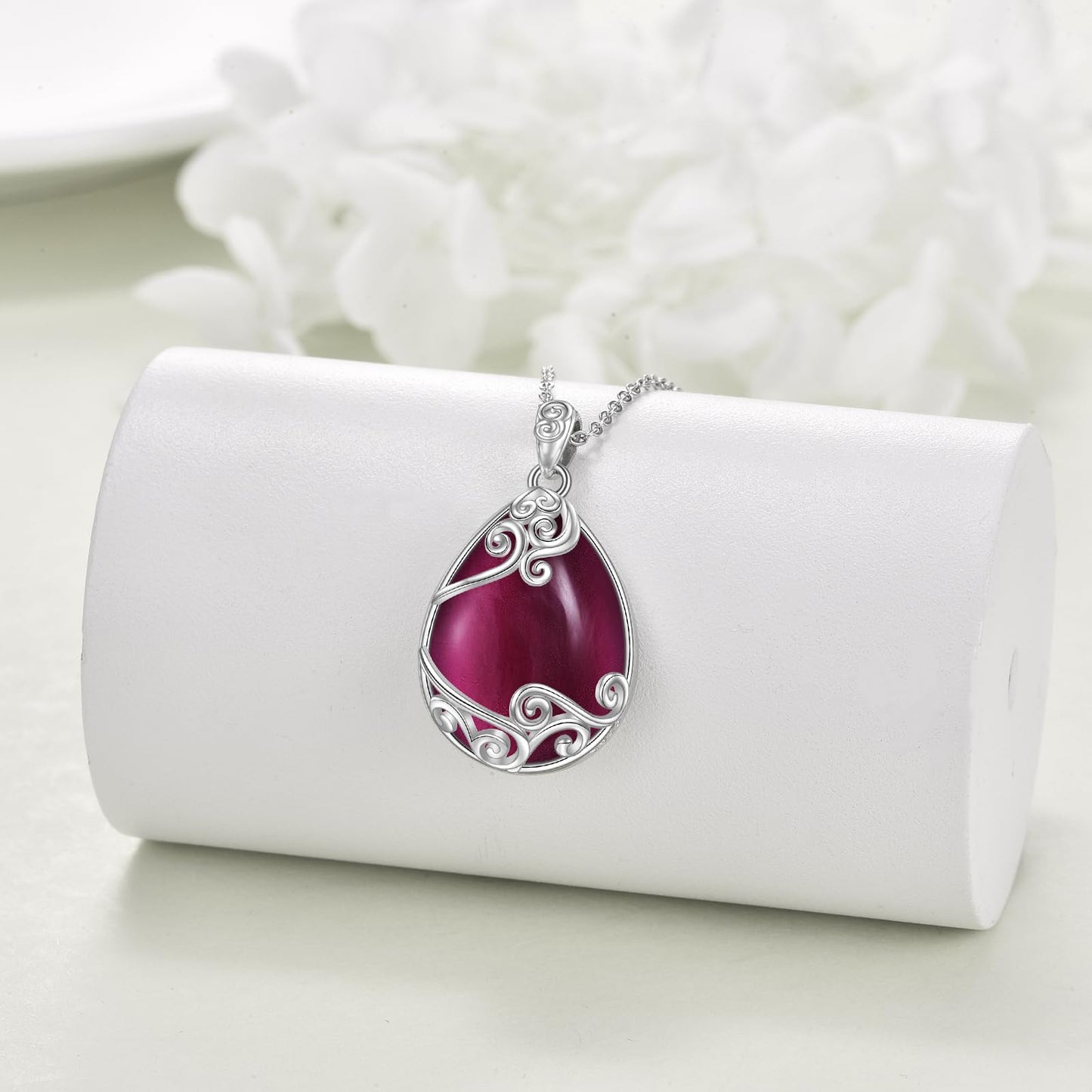 YAFEINI Amethyst Necklace Sterling Silver Teardrop Filigree Pendant Necklace Purple February Birthstone Jewelry Gifts for Women (U-Amethyst teardrop necklace)